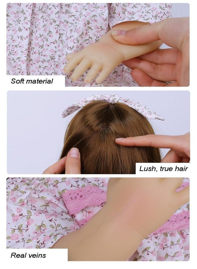 EXOMOON دمى أطفال حديثي الولادة من إكسومون، مصنوعة من السيليكون، جسم كامل، فتاة، شعر طويل 22 بوصة، دمى مقاومة للماء، بتصميم تشريحي دقيق، فستان وردي، مجموعة هدايا عيد ميلاد للبنات (صوت ومستشعر واقعيان). - Image 5